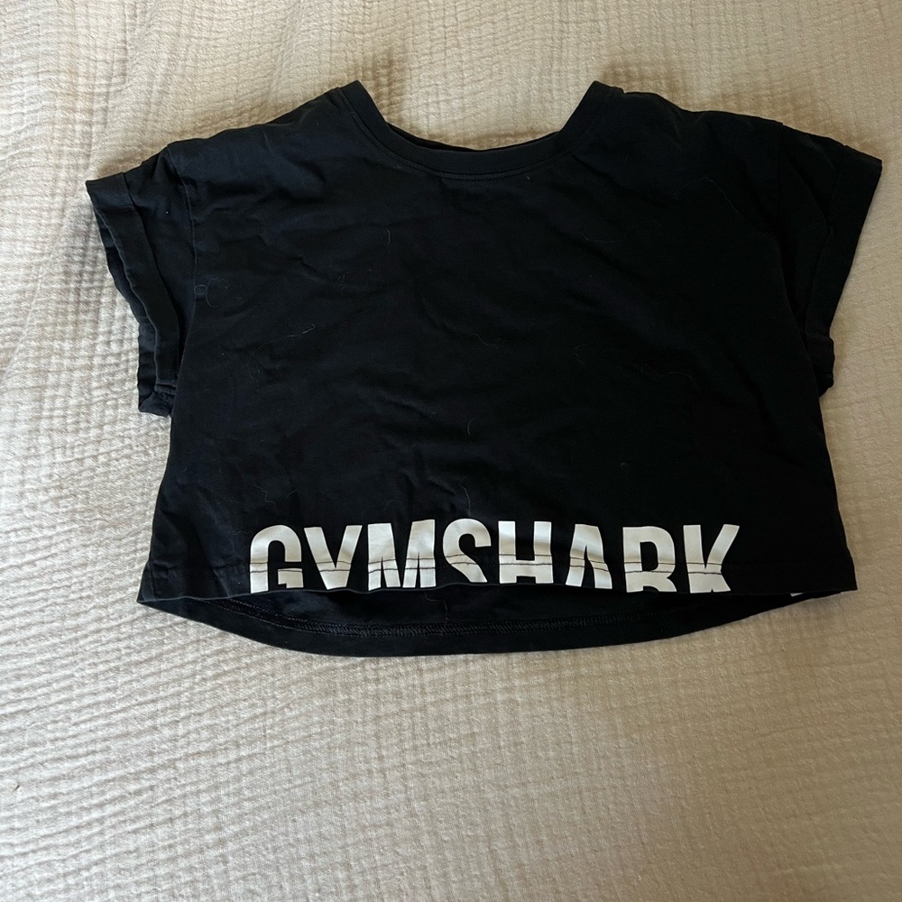Gymshark Black Crop Top with White Logo